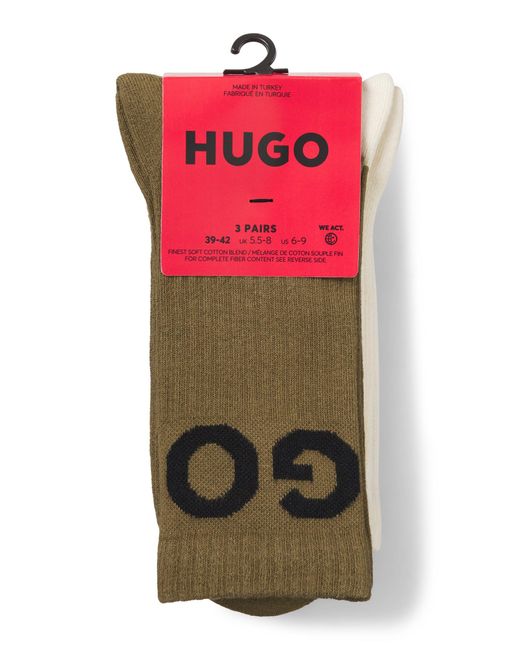 HUGO Dreier-Pack Kurze Gerippte Socken Mit Logos in Black für Herren