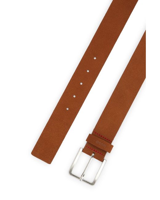 HUGO Brown Suede Belt With Silver-tone Buckle for men