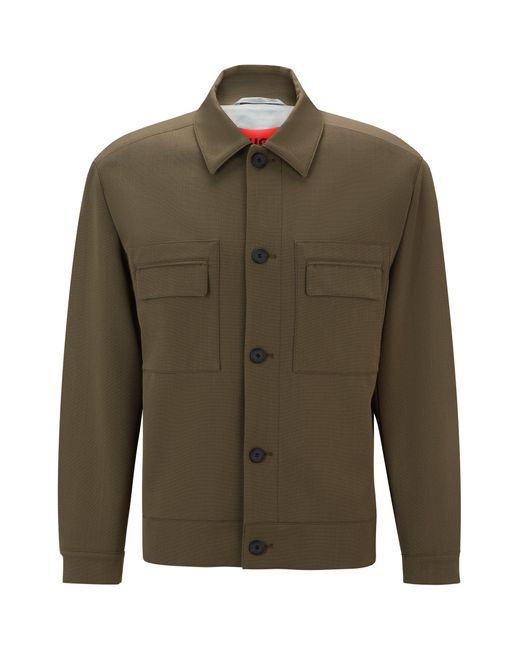 HUGO Green Button-up Jacket In A Stretch-wool Blend for men