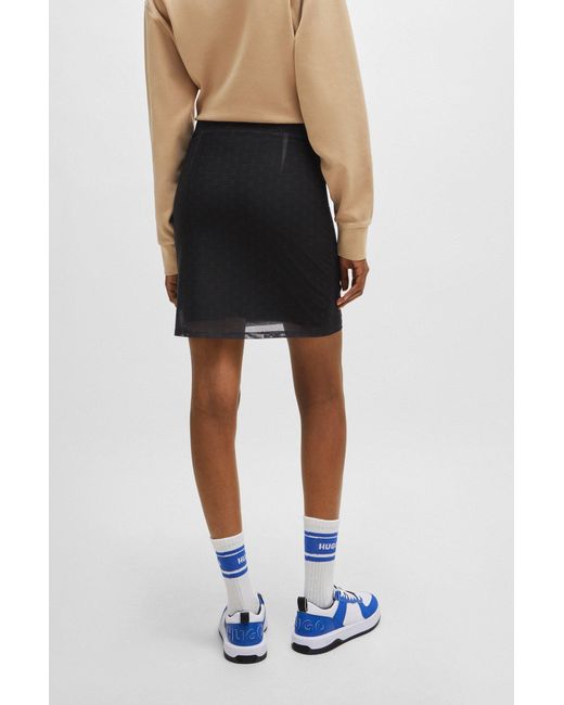 HUGO Black Slim-fit Mini Skirt In Logo Mesh