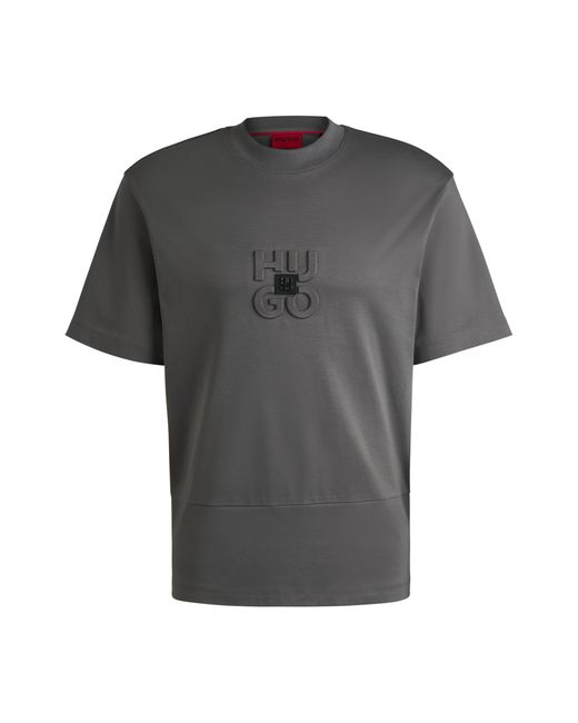 HUGO Gray S Debostac Interlock-cotton T-shirt With Stacked Logos for men