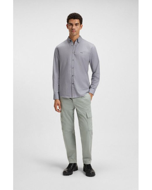 Boss Regular-Fit Overhemd Van Oxfordkatoen in het Gray voor heren