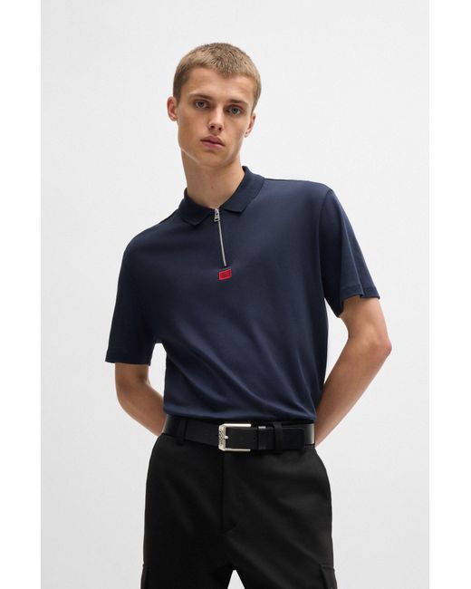 HUGO Blue Cotton-jersey Polo Shirt With Logo Label for men
