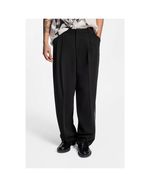 HUGO Black Pleat-Front Trousers With Whipstitch Details for men