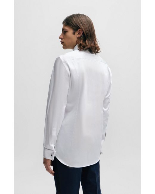 HUGO Slim-fit Smokingoverhemd Van Katoensatijn Met Stretch in het White voor heren