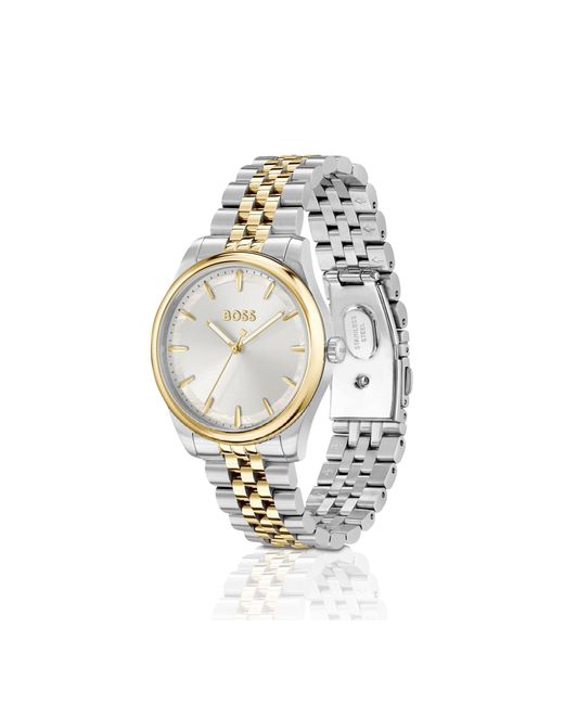 Boss Metallic Two-Tone Watch With Mother-Of-Pearl Inlay