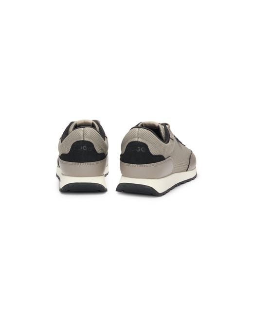 HUGO Gray Knit-Effect Trainers With Faux-Leather Trims for men