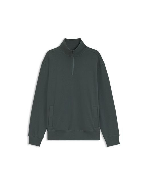 Boss Gray Cotton-Terry Sweatshirt With Quarter Zip for men