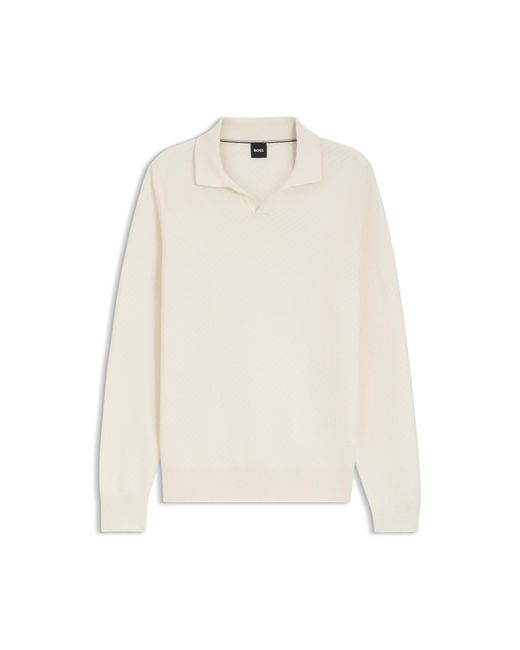 Boss Natural Knitted-Cotton Sweater With Johnny Collar for men