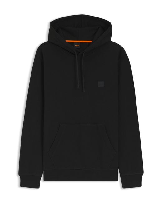 Boss Black Cotton-Terry Hoodie With Logo Patch for men