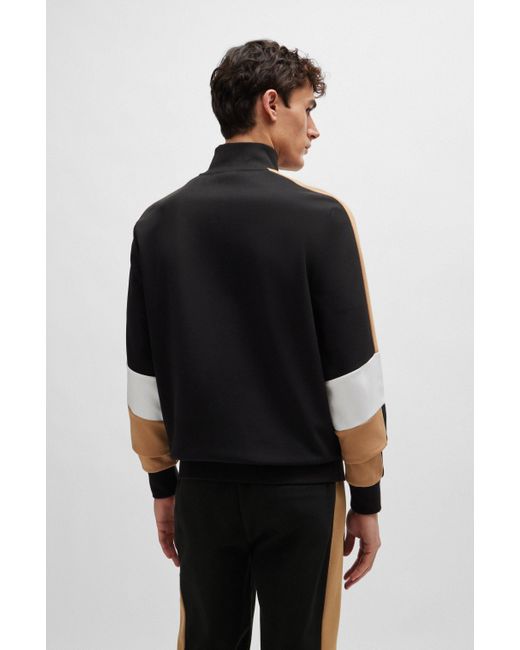 Boss Sweatshirt Van Een Katoenmix Met Ritssluiting En Color-blocking in het Black voor heren