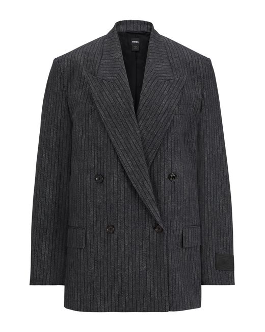 BOSS by Hugo Boss Gray Double-breasted, Pinstriped Blazer In Stretch Jersey