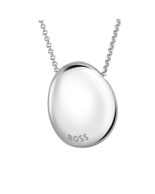Boss Metallic Tone Necklace With Logo Pebble Pendant