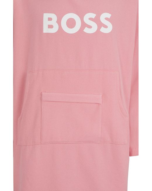 Boss Pink Logo Beach Hoodie In Cotton With Kangaroo Pocket