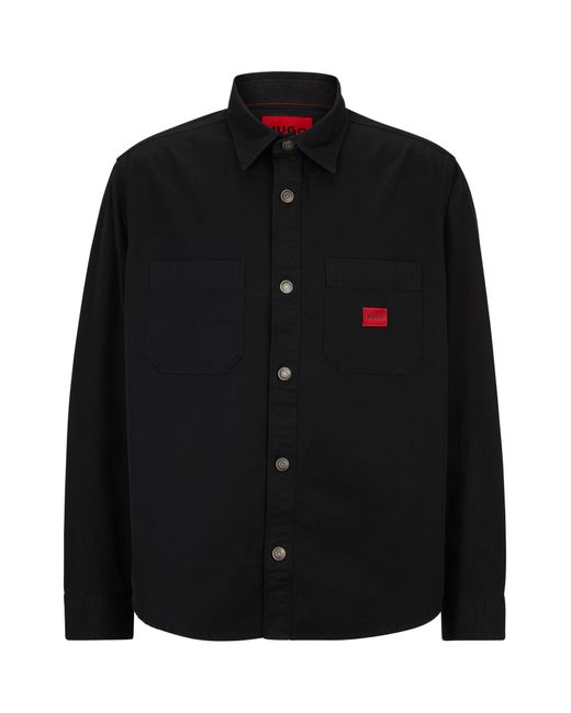 HUGO Black Oversized-fit Shirt In Cotton Twill With Logo Label for men