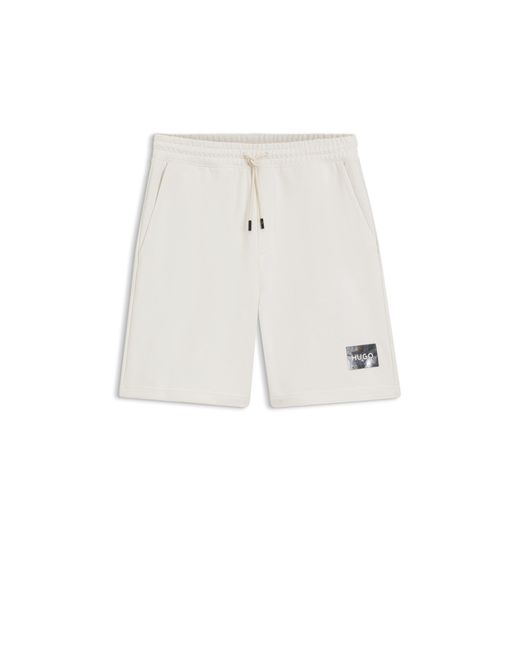 HUGO White Cotton-Terry Shorts With Tortoiseshell Logo for men