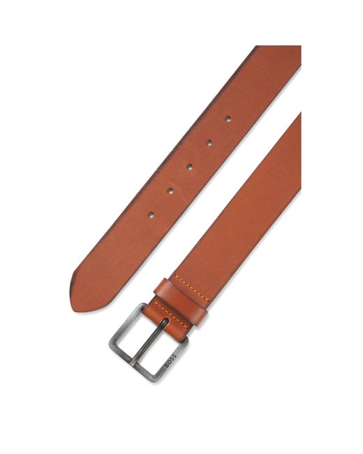 Boss Brown Leather Belt With Logo Buckle for men