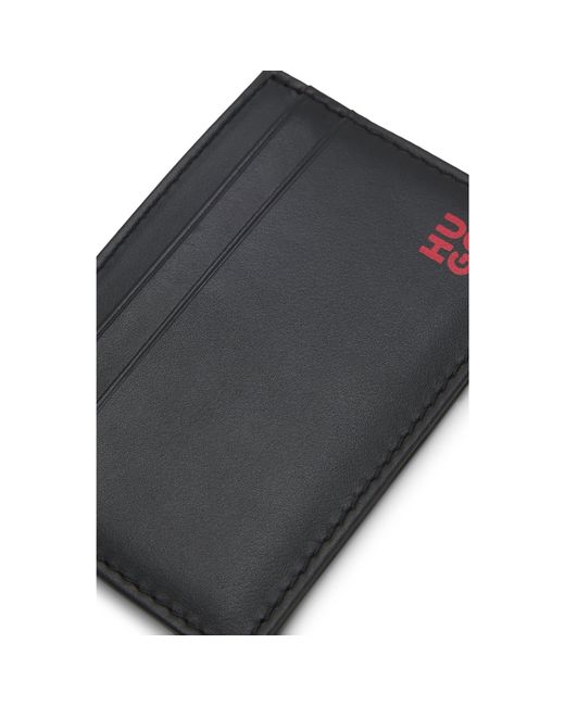 HUGO Black Leather Card Holder With-Foil Stacked Logo for men