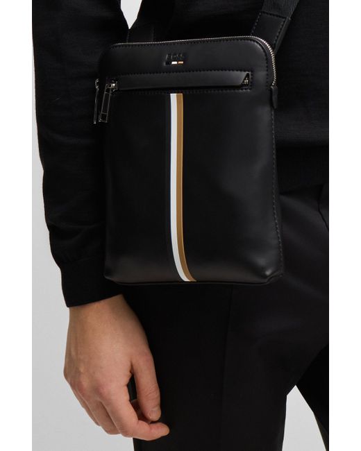 Boss Black Faux-leather Envelope Bag With Signature Stripe for men