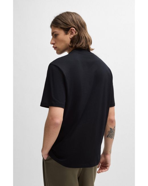 HUGO Black Cotton-jersey T-shirt With Travel-tag Artwork for men