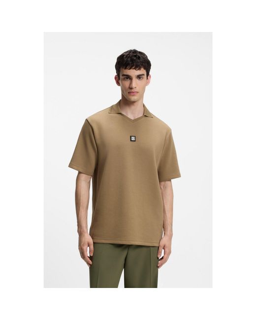 HUGO Natural Structured Cotton-Blend Polo Shirt With Johnny Collar for men