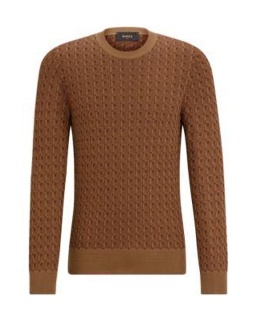 Pull Regular Fit en soie à la structure géométrique Boss pour homme en coloris Brown