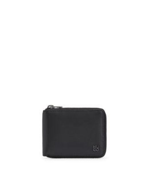 Portefeuille en cuir mat avec fermeture éclair circulaire et logo revisité HUGO pour homme en coloris Black