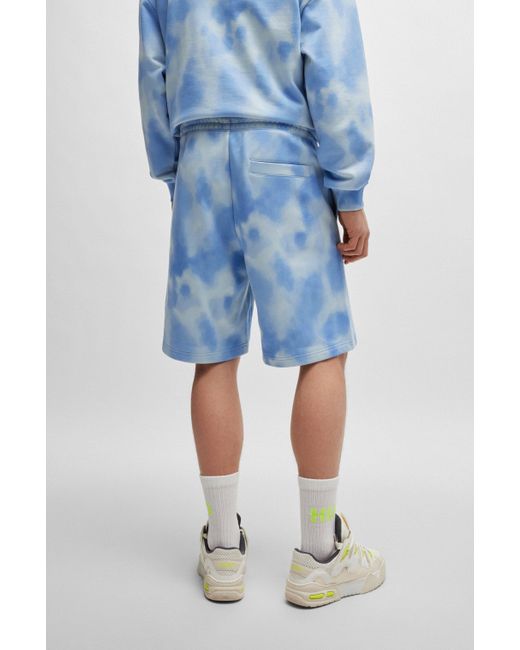 HUGO Relaxed-fit Shorts Van Katoenen Badstof Met Nieuwe Print in het Blue voor heren