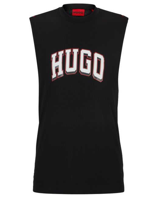 HUGO Tanktop mit Logo-Print und Mesh-Rückseite in Black für Herren