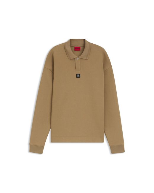 HUGO Natural Structured Cotton-Blend Sweatshirt With Polo Collar for men