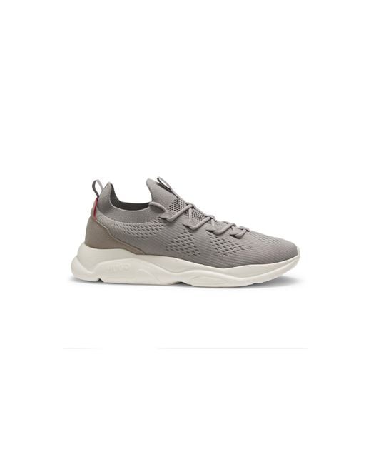 HUGO Gray Knitted Trainers With Logo-Embossed Eva Sole for men