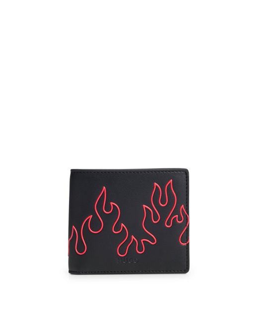HUGO White Faux-leather Bi-fold Wallet With Flame Artwork for men