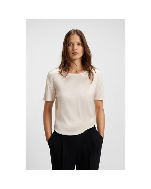 Boss Natural Regular-Fit T-Shirt With Stretch-Silk Front
