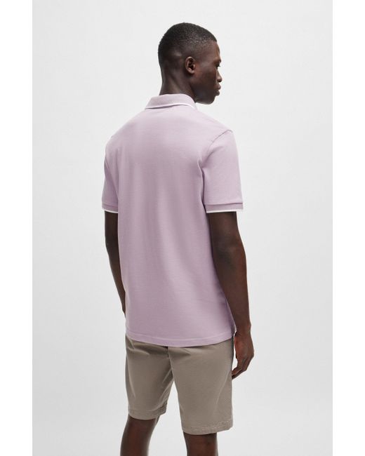 Boss Slim-Fit Poloshirt aus gewaschenem elastischem Baumwoll-Piqué in Purple für Herren