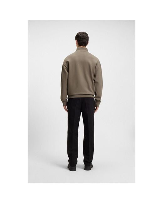HUGO Brown Cotton-Terry Logo Sweatshirt With Zip Neck for men