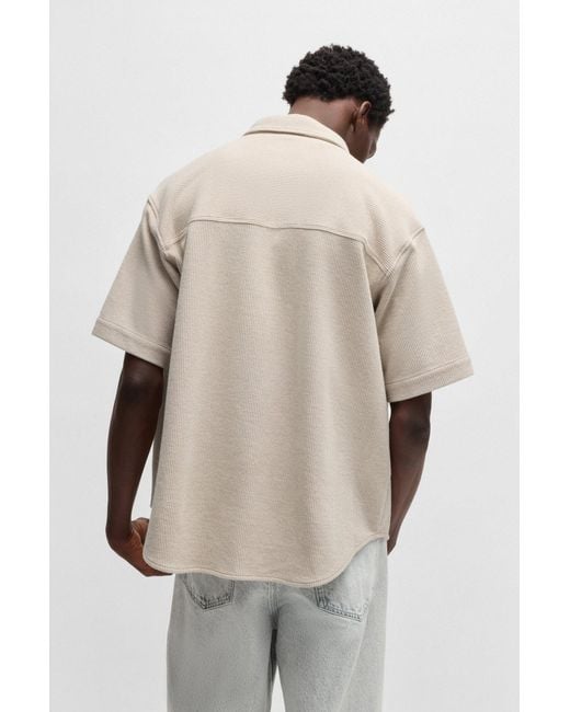 HUGO Kurzarm-Hemd Aus Baumwoll-Mix Mit Waffelstruktur in White für Herren