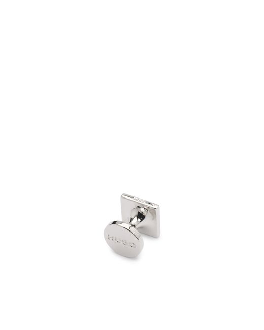 HUGO White Square Cufflinks With Enamel Core And Logo for men