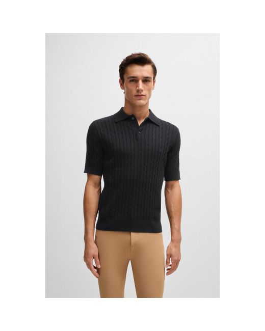 Boss Black Equestrian Knit Polo With Cable Structure for men