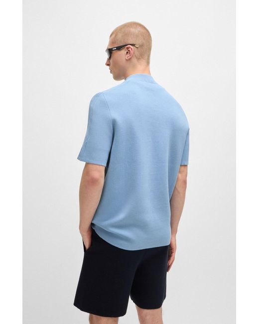 Boss Blue Cotton-blend Jacquard Sweater With Tonal Stripe Logo Artwork for men