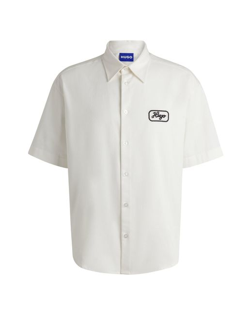 HUGO Hemd Aus Baumwoll-Twill Mit Gesticktem Artwork in White für Herren