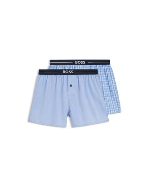 Boss Blue Two-Pack Of Cotton Pyjama Shorts With Logo Waistbands for men
