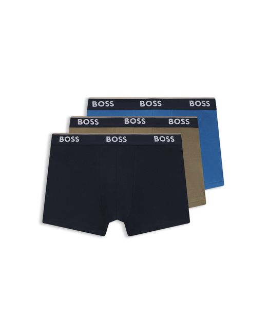 Boss Set Van Drie Korte Boxershorts Met Logotailleband Van Stretchkatoen in het Blue voor heren