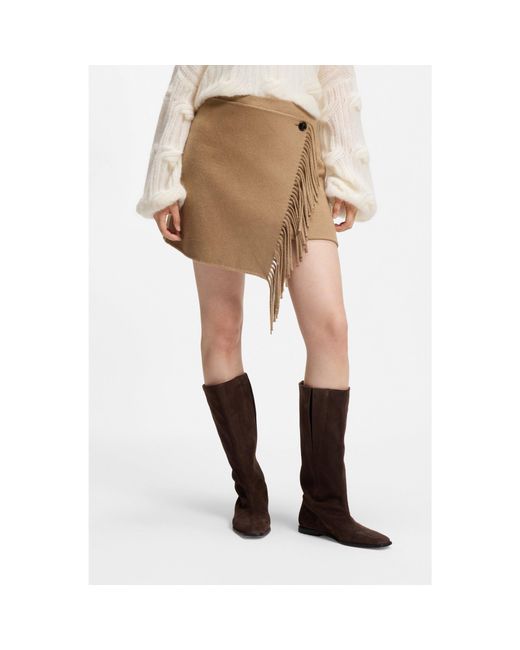 Boss Natural Wrap Mini Skirt With Fringing