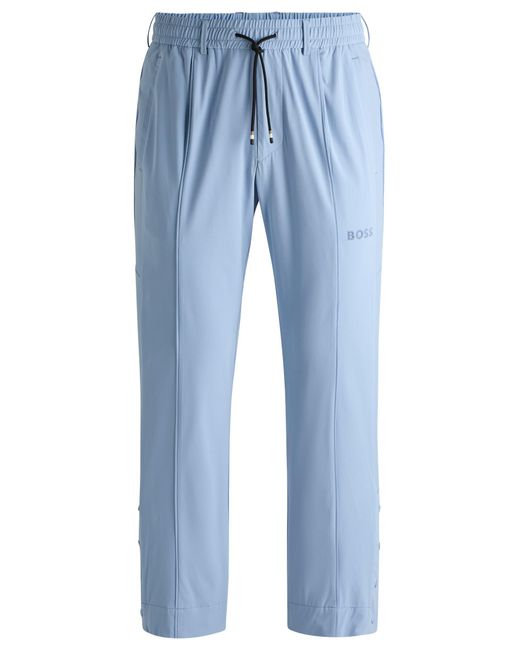 Boss Blue Relaxed-fit Trousers With Double-monogram Badge for men