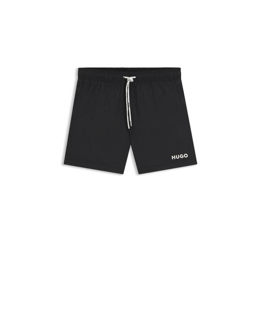 HUGO Black Swim Shorts With Contrast Logo Print for men