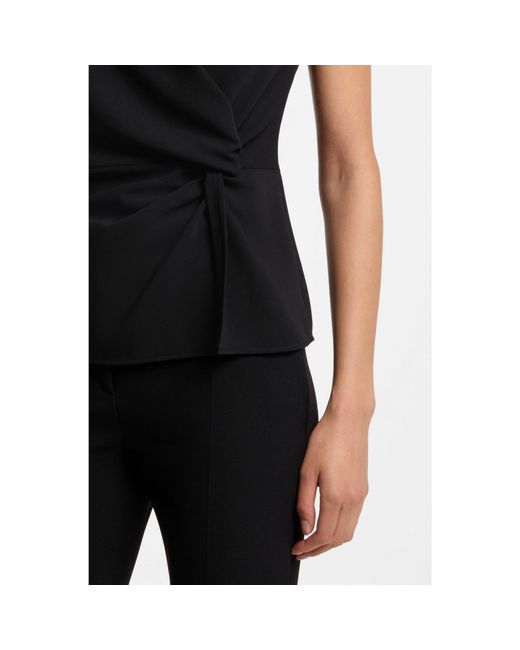 HUGO Black Crepe Top With Knotted Detail