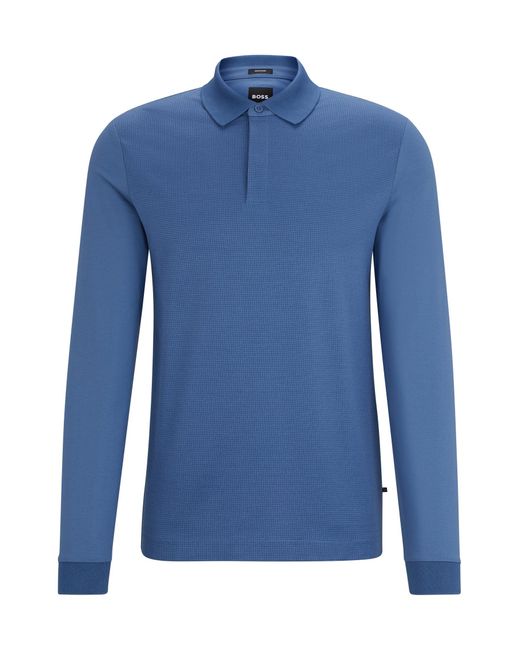 Boss Blue Cotton-blend Slim-fit Polo Shirt With Mercerised Finish for men