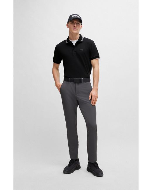 Boss Black Interlock-cotton Slim-fit Polo Shirt With Collar Graphics for men