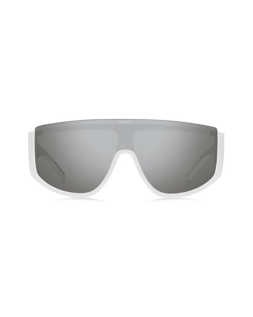 HUGO Mask-style Sunglasses In White With Stacked Logo for men