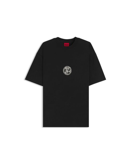 HUGO Black Cotton-Jersey T-Shirt With Boxing Artwork for men